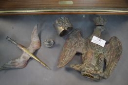 Period Copper Eagle Staff Mount, Brass Flying Crane, etc.