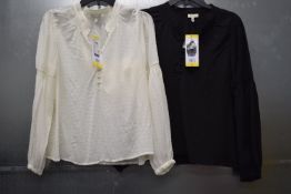 *2x Ella Moss Long Sleeve Textured Blouses with Button Detail Size: S (1x white, 1x black)
