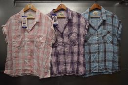 *3x Jachs Girlfriend Short Sleeve Tartan Shirts Size: L (1x pink, 1x lilac, 1x blue)