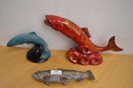 3x Salmon Ornaments Including One by Poole