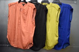 *4x Hillary Radley Silk Fee Cap Sleeve Blouses Size: M (1x black, 1x blue, 1x coral, 1x lime)