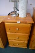 Solid Pine Three Drawer Bedside Cabinet