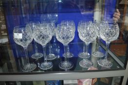 Set of Ten Cut Glass Lead Crystal Wine Goblets