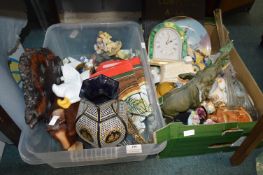 2x Boxes of Decorative Items, Ornaments, Clocks, etc.
