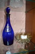 Blue Glass Decanter, and a Set of Liqueur Glasses