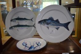 2x Fish Plates by Richard Bramble for Jersey Pottery, plus One Other