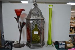 Metal Framed Lantern plus Flower Vases