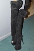 Black Suede Stiletto Heeled Thigh Boots Size: 11