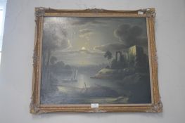 Oil on Canvas Nighttime River Scene Attributed to the School of Pether