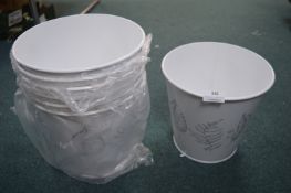*6x White Metal Bins with Leaf Design