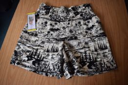 *Hilary Radley Linen Black & Cream Print Shorts Size: S