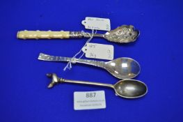 3x Silver Teaspoons Including One with Bone Handle ~83g total