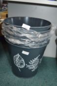 *6x Grey Metal Bins with Leaf Design