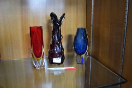 3x Retro Coloured Glass Vases