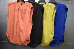 *4x Hillary Radley Silk Fee Cap Sleeve Blouses Size: S (1x black, 1x blue, 1x coral, 1x lime)