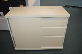 White Three Drawer Storage Cabinet with Sliding Door