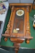 Vienna Wall Clock in Mahogany Case with Enamel & Brass Face (missing pediment)