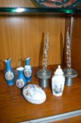 Pottery and Candlesticks by Wedgwood, Royal Worcester, etc.