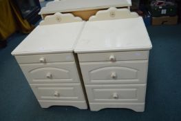 2x Cream Three Drawer Bedside Cabinets with Floral Knobs