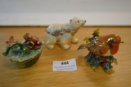3x Enamelled Animal Trinket Boxes