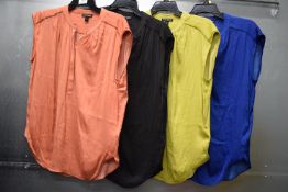 *4x Hillary Radley Silk Fee Cap Sleeve Blouses Size: M (1x black, 1x blue, 1x coral, 1x lime)