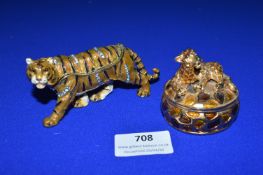 2x Enamel Tiger Trinket Boxes