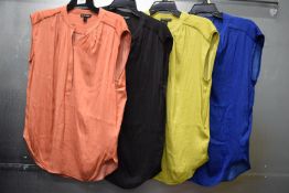 *4x Hillary Radley Silk Fee Cap Sleeve Blouses Size: S (1x black, 1x blue, 1x coral, 1x lime)