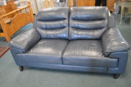 Blue Leather Two Seat Sofa