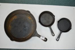 1x Large and 2x Small Cast Iron Skillets