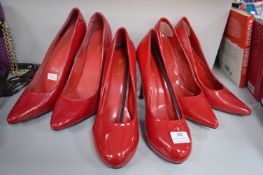 3x Pairs of Size: 10 Red Stiletto Heeled Shoes