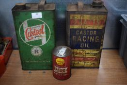 2x 1-gal Castrol Oil Cans (part full), and 1x Shell X100 Can (sealed)