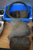Box of Vintage 1920’s Toolboxes, plus Oil Tank, Rear Belt, and a 1930’s Lysett Saddle