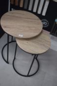 * Pair of Steel Framed Nesting Table with Woodgrain Tops