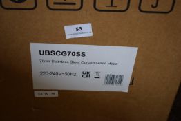 * Ex Display 70cm Stainless Steel Curved Glass Cooker Hood Model: UBSCG70SS