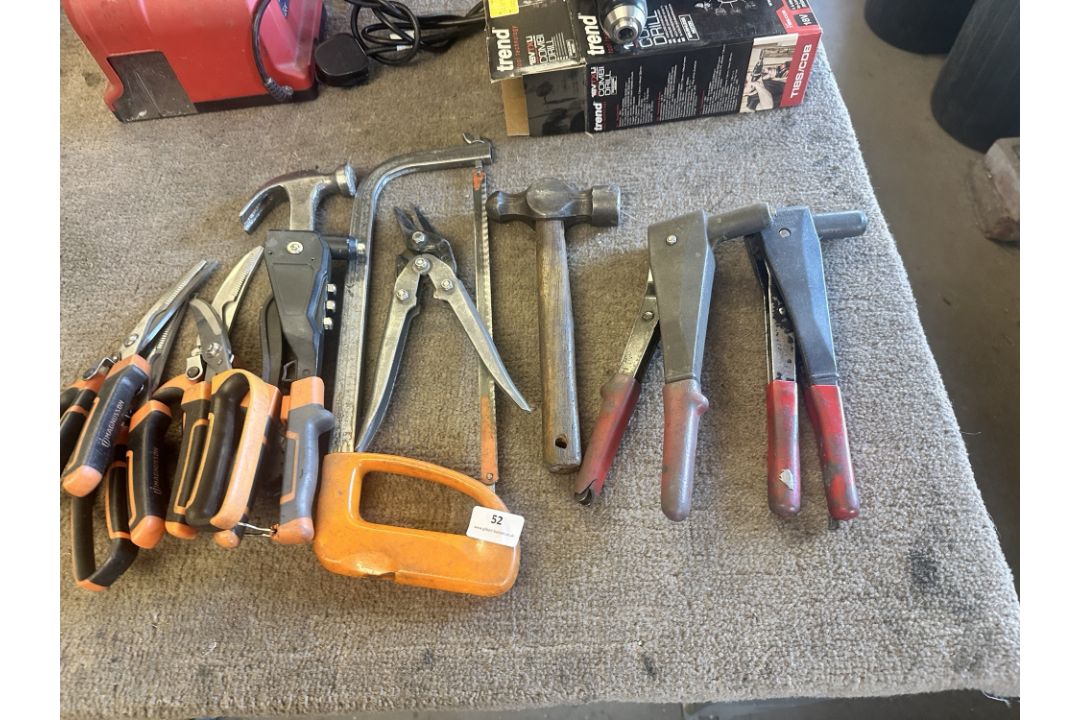 * Assorted Hand Tools Including Riveters, Hammers, and Sheers