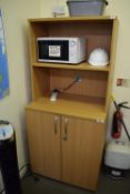 * Office Stationery Cupboard with Shelves Over (matching previous lots) Containing Microwave Oven