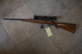 BRNO bolt action .22LR rifle fitted with a Silver Crown 4x40 telescopic sight and detachable five-