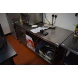* Stainless steel prep table with undershelf and Bonzer industrial can opener