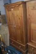 Solid Pine Double Wardrobe with Single Drawer