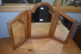 Solid Pine Triple Dressing Table Mirror with Oak Leaf Design