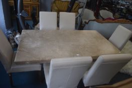 Marble Dining Table on Marble Plinth 170x100cm with 6x Cream Leather Dining Chairs