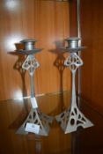 Pair of Art Nouveau Style Metal Candlesticks