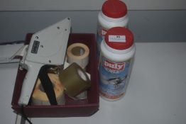 * Assorted Self Adhesive Labels, Tape Dispenser, and 2x Tubs of Coffee Machine Cleaner
