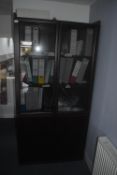 * Contemporary Style Dark Oak Effect Glazed Storage Cabinet 100cm wide x 205cm high (matching lot