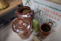 Stoneware Pot, Urn, and Vase, plus 3x Assorted Glass Oil Lamp Chimneys