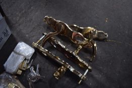 Box of Brass Effect Door Handles, Locks, etc.