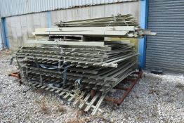 ~12x Security Fence Panels (~270cm wide x 235cm tall), 1x Gate, Posts, and Short Panels