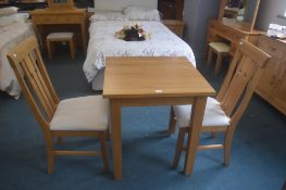 Solid oak square table with two chairs