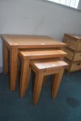 Nest of three solid oak chunky tables