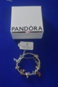 Pandora Silver Christmas Bracelet with seven charms and safety chain